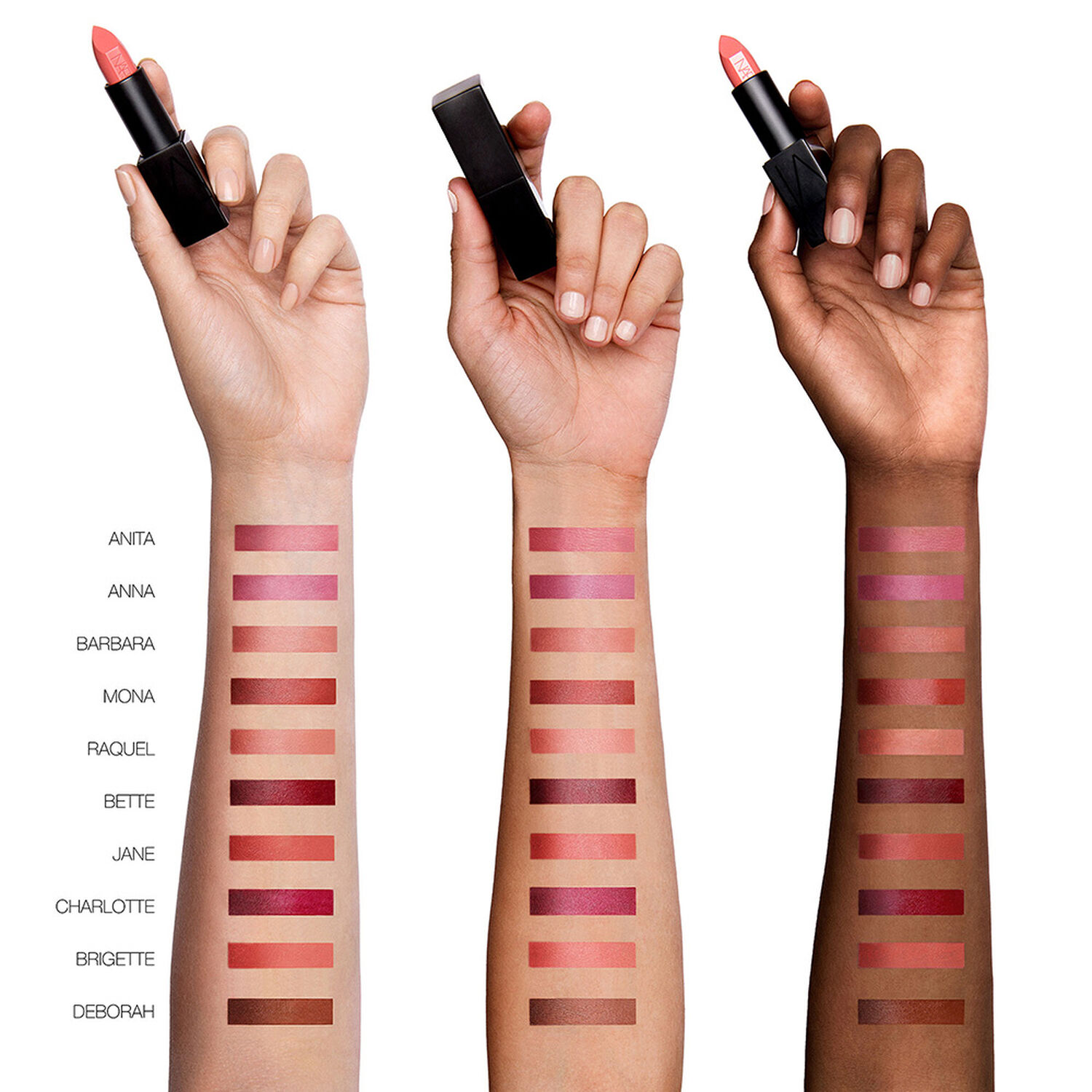 NARS Audacious Lipstick Swatches Shades Colors welche Farbe A-D