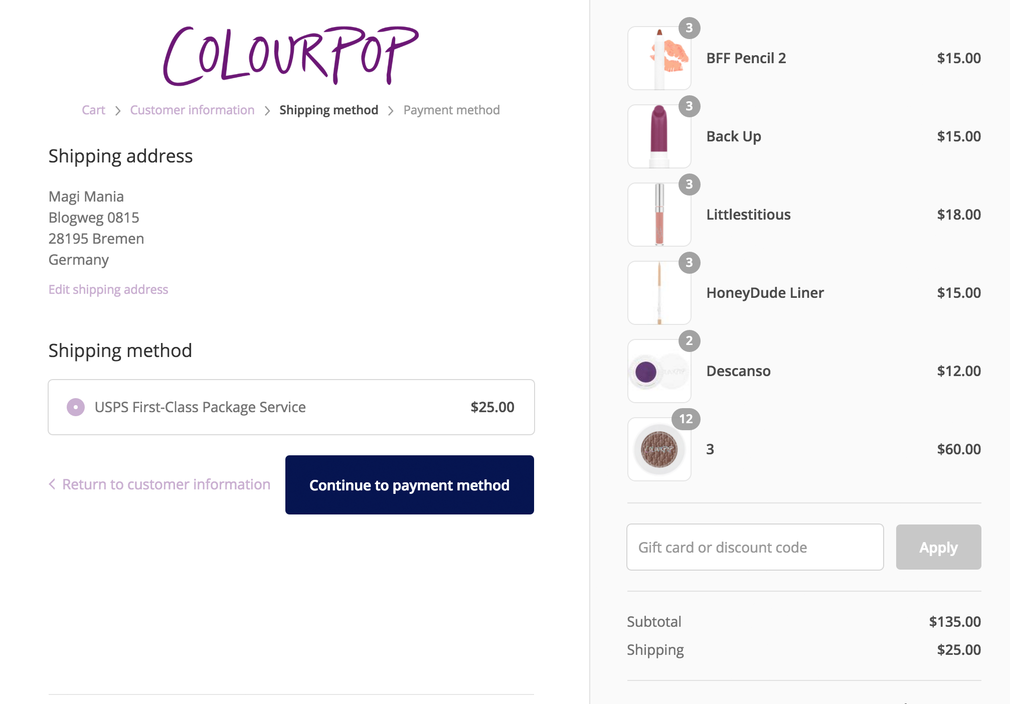 gemischter Warenkorb: $25