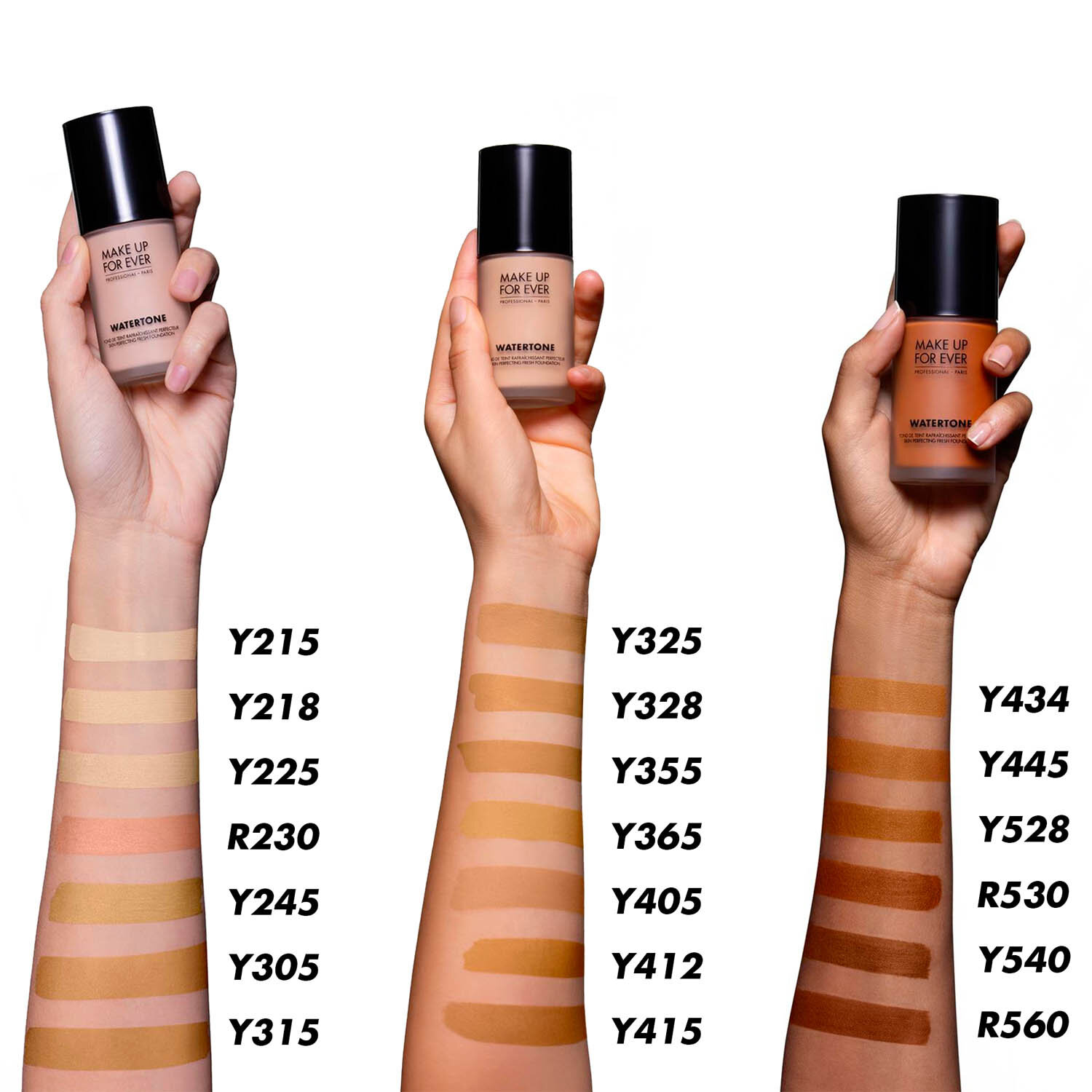 MAKE UP FOR EVER Watertone Skin-Perfecting Fresh Foundation Skin Tint Swatches Shades Colors Nuancen welche Farbe