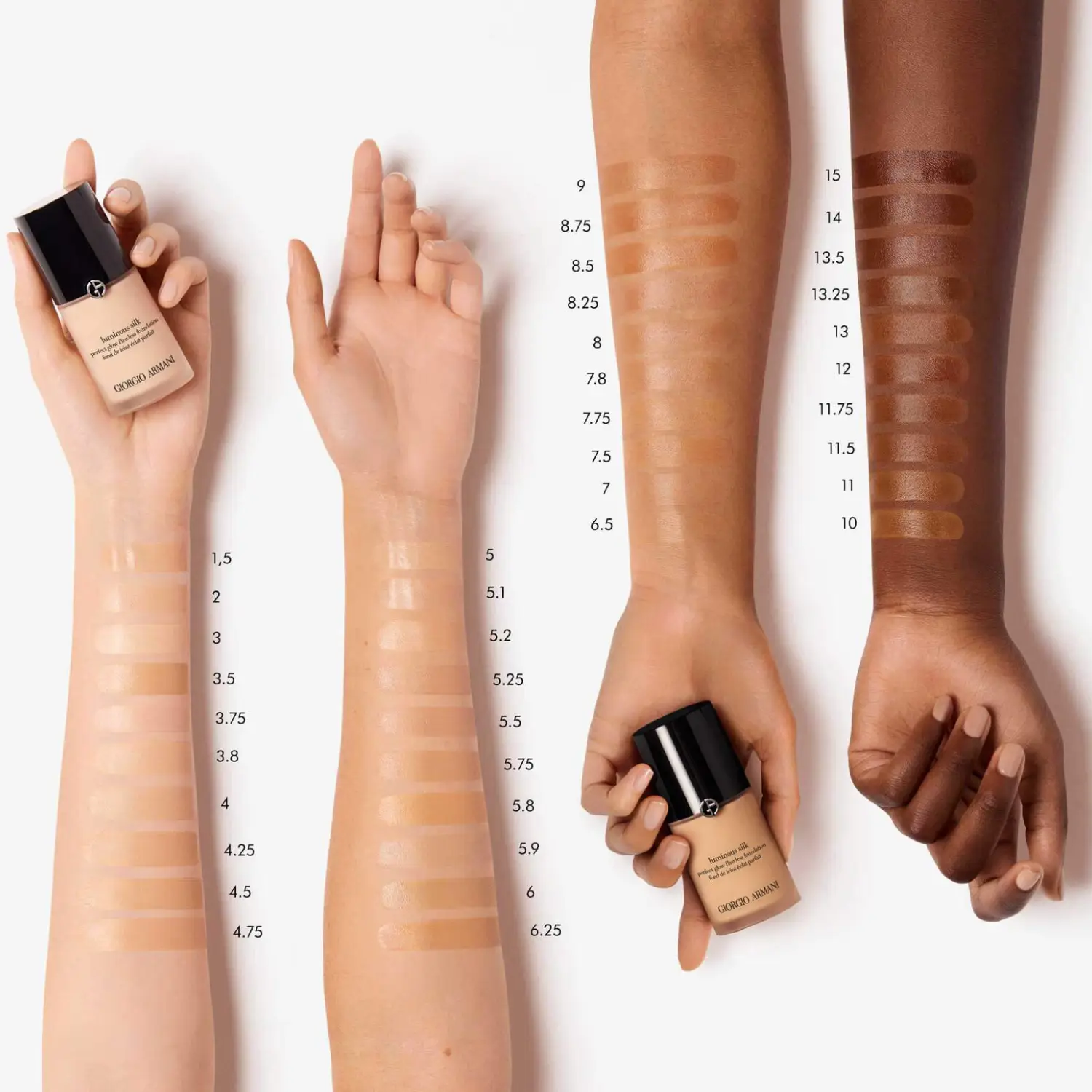 ARMANI Luminous Silk Foudnation Swatches welche Farbe Colors Giorgio Beauty