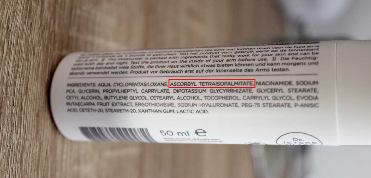 Ascorbyl Tetraisopalmitate in den Inhaltsstoffen