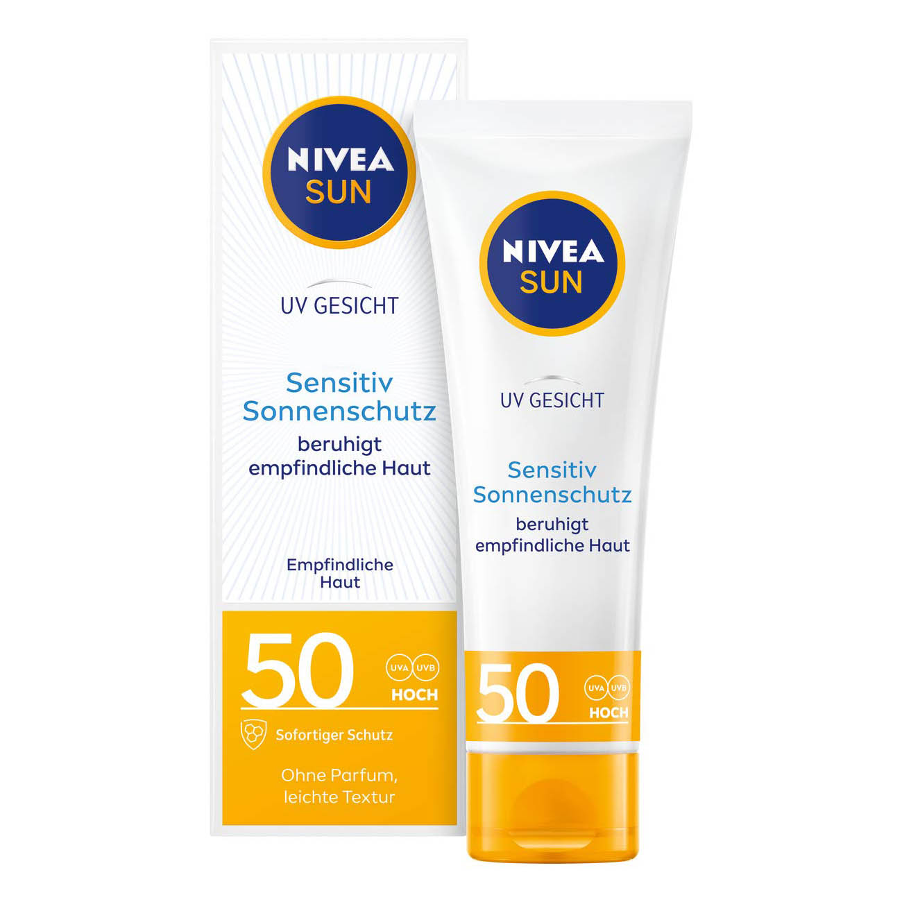 NIVEA SUN UV Gesicht Sensitiv Sonnenschutz SPF 50 plus beruhigt empfindliche Haut kaufen bestellen Preisvergleich billiger Rabattcode Erfahrungen Empfehlung Review