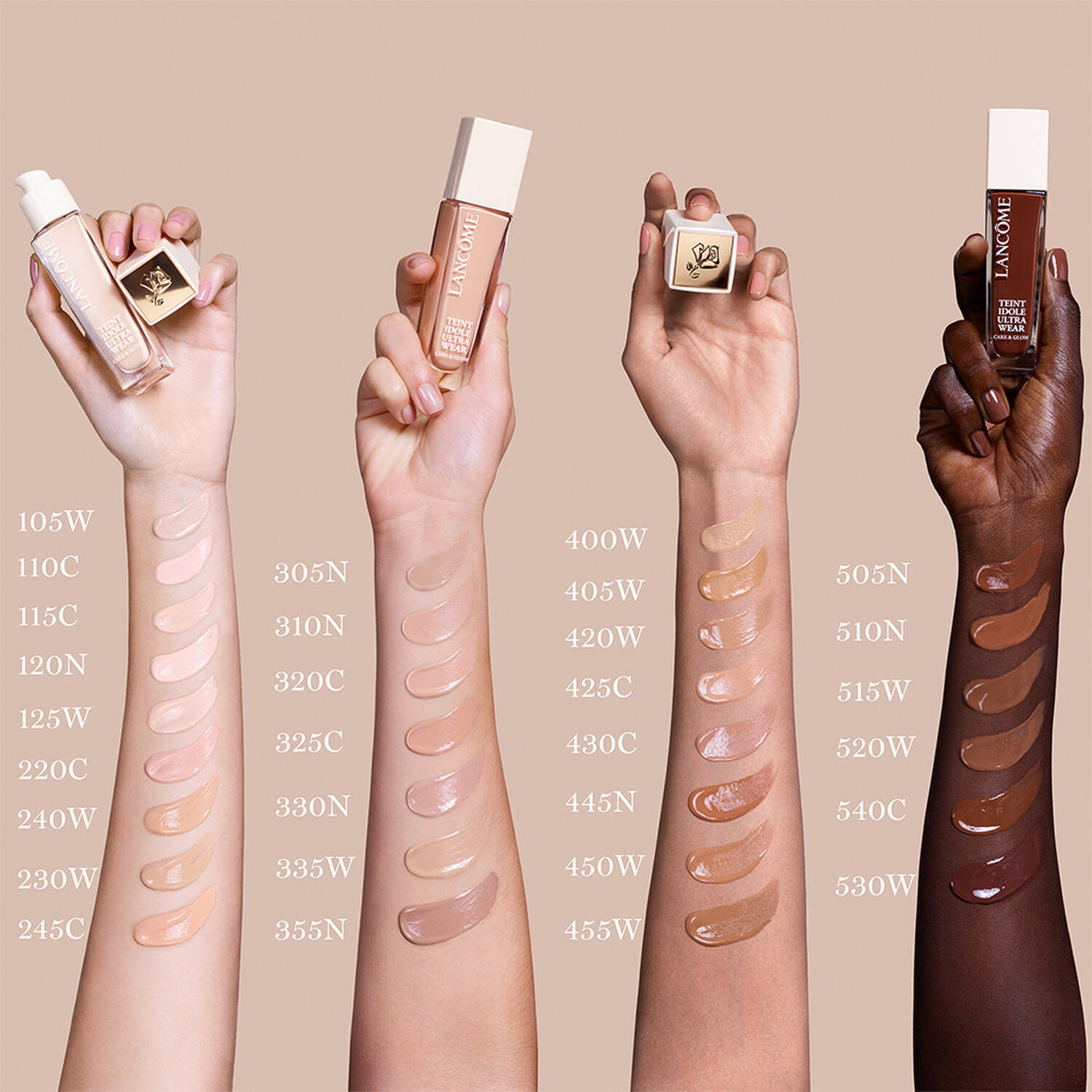 LANCÔME Teint Idole Care Glow Foundation Swatches Shades Colors welche Farbe Nuancen