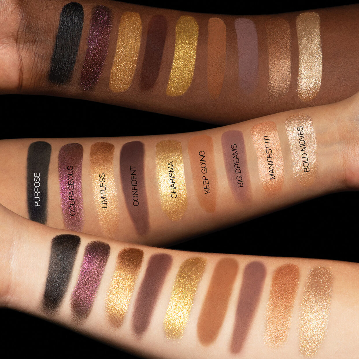 HUDA BEAUTY Empowered Eyeshadow Palette Swatches gold Shades