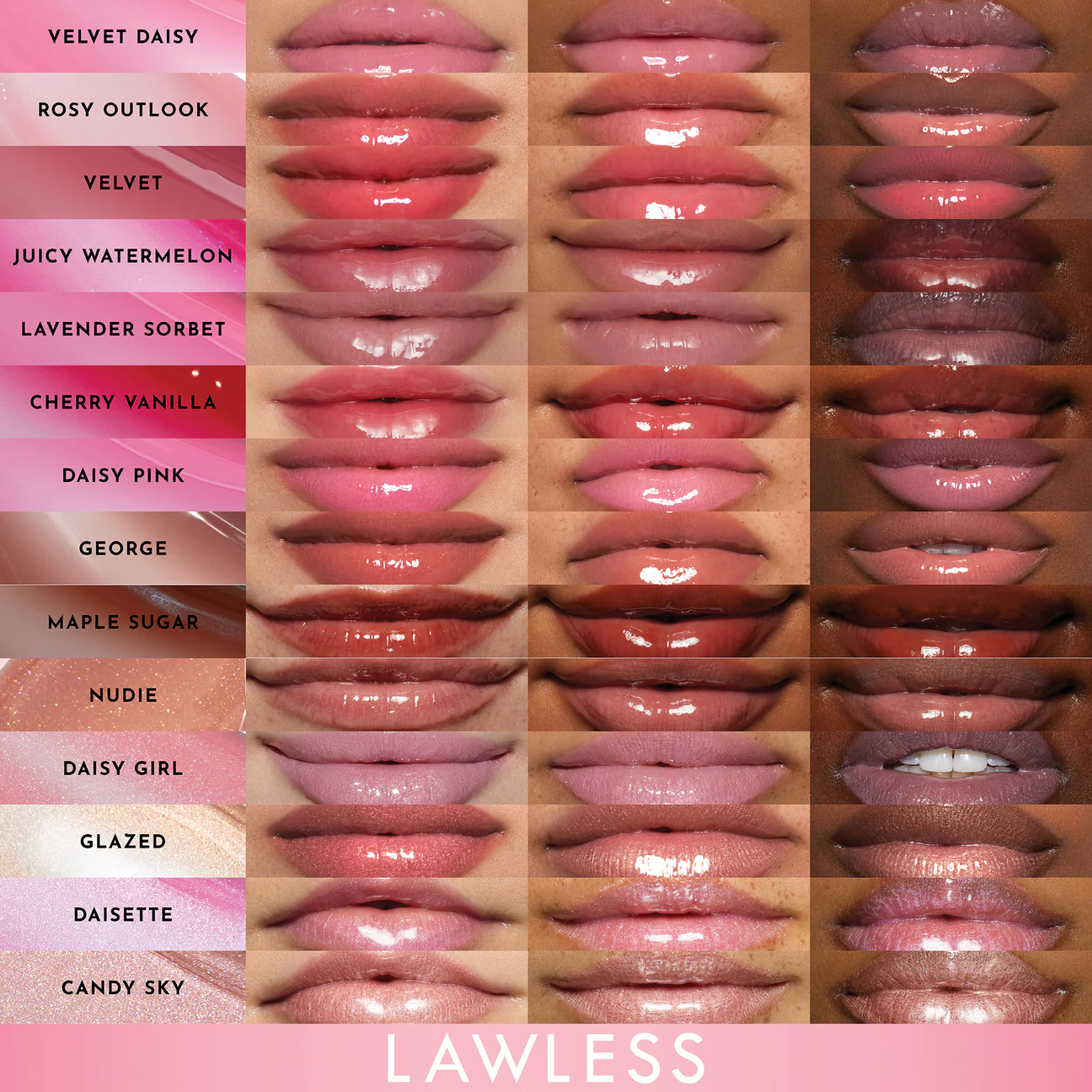 LAWLESS Forget The Filler Lip Plumping Line Smoothing Gloss Swatches Lips Colors Shades