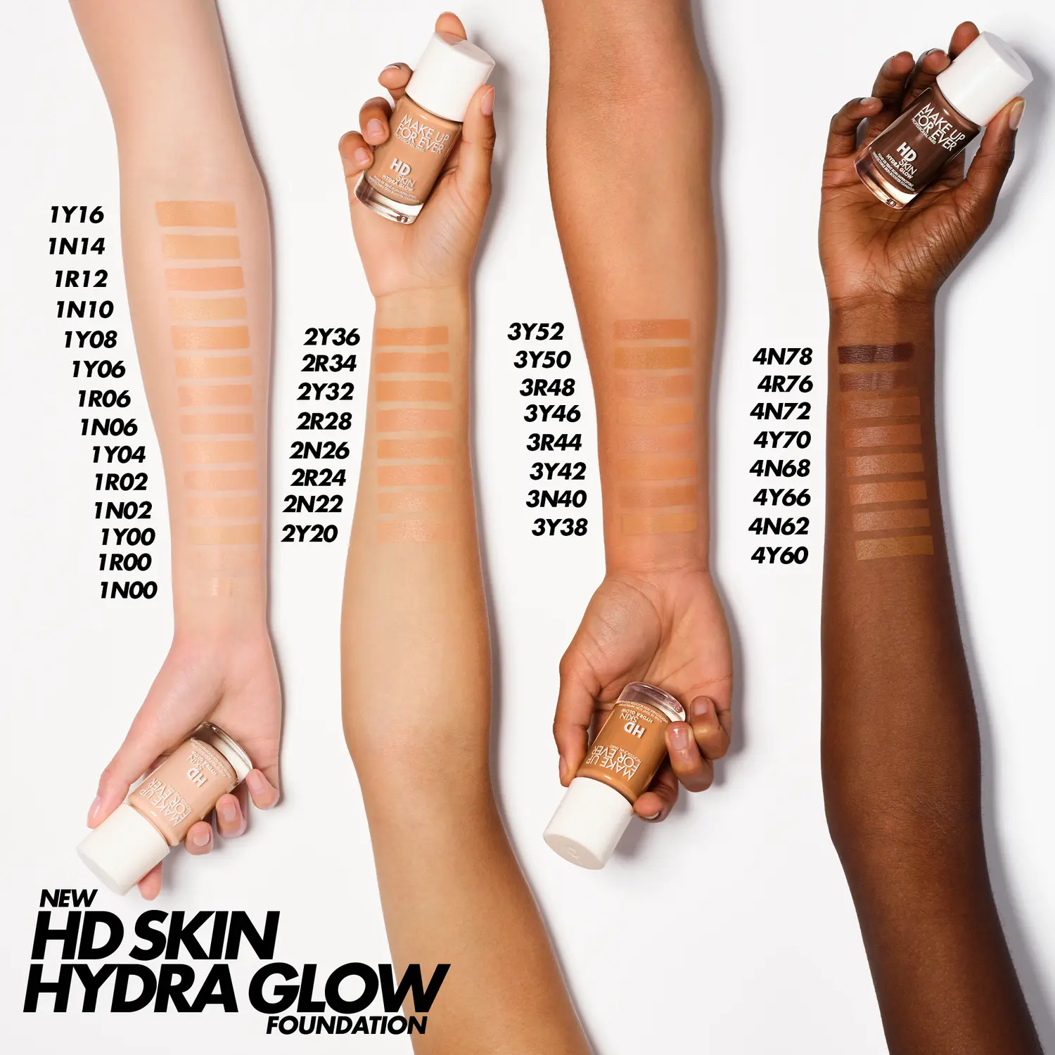 MAKE UP FOR EVER HD Skin Hydra Glow Foundation Swatches Shades Colors