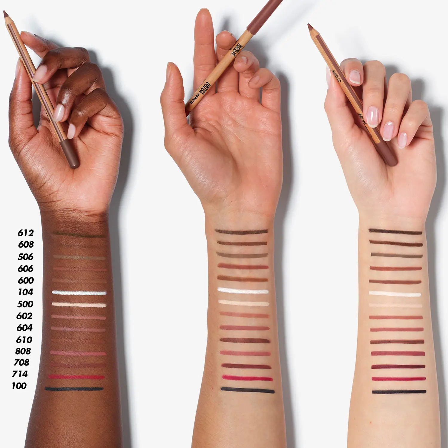 MAKE UP FOR EVER Artist Color Pencil Swatches Neutrals Nudes Brown Red