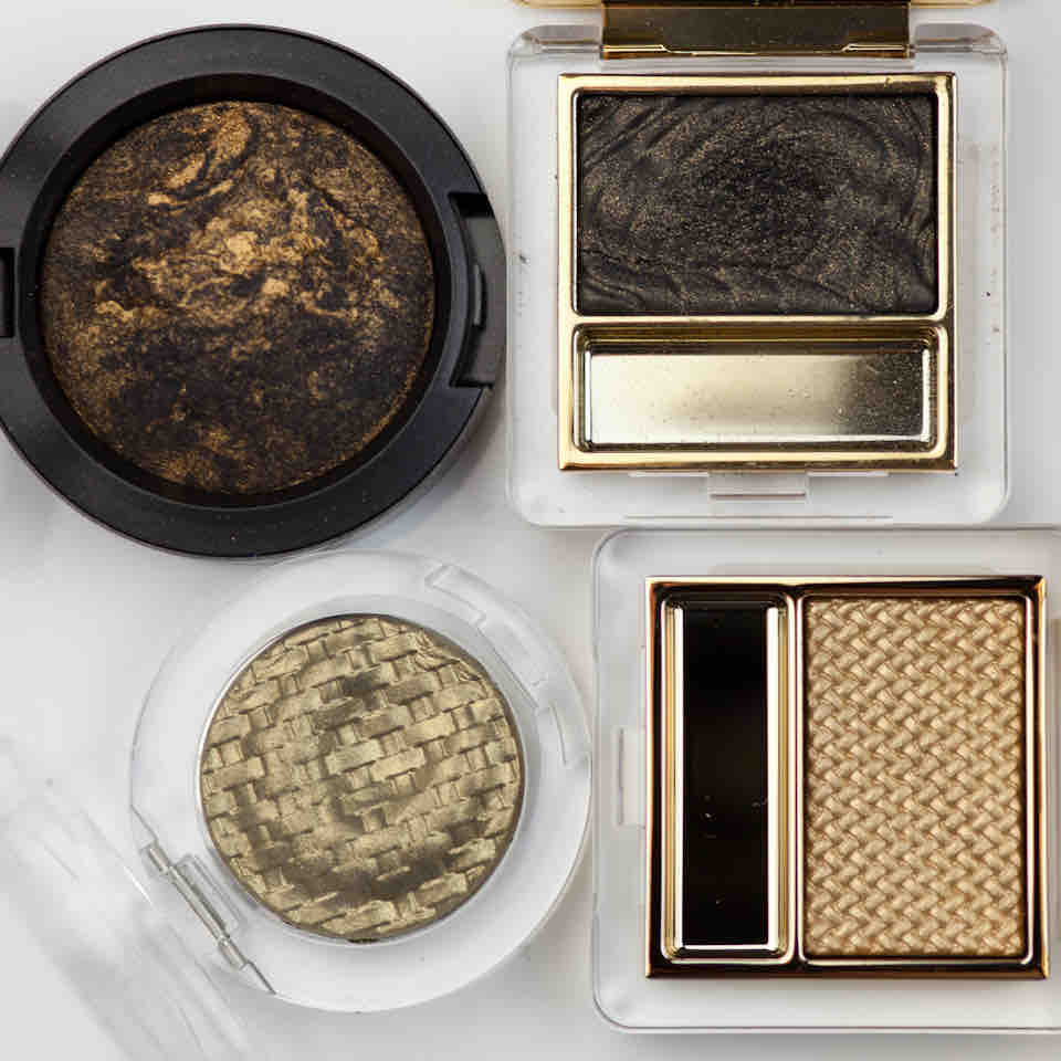 MAC Golden Gaze - ESTEE LAUDER Cyber Green - CATRICE So Precious - Cyber Gold