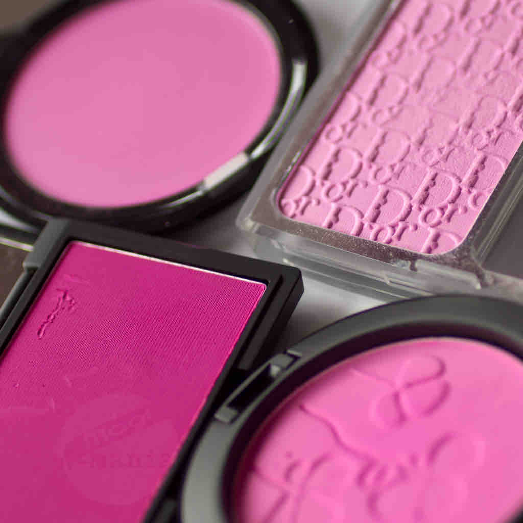 STILA 'Self-adjusting Pink' vs. DIOR 'Rosy Glow' vs. ESSENCE 'Wawawawawooo' vs. SLEEK 'Santorini' Blushes