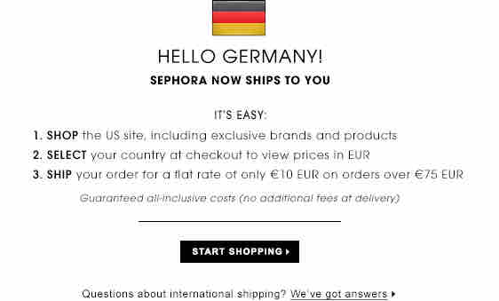 Sephora verschickt Deutschland