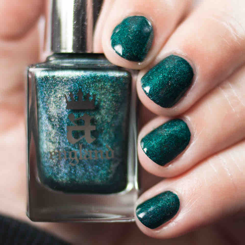 a England Saint George Nail Polish Micro Holo Linear Petrol Teal Swatch