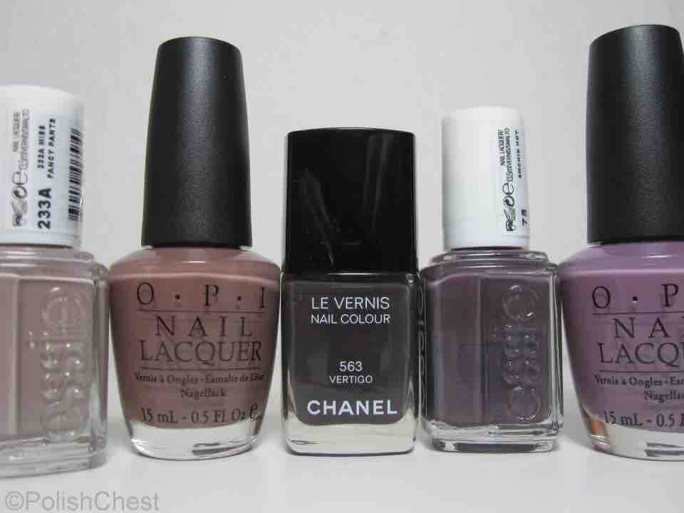 essie - Miss Fancy Pants | OPI - Over the Taupe | Chanel - Vertigo | essie - Smokin Hot | OPI - Parlez-vous OPI?