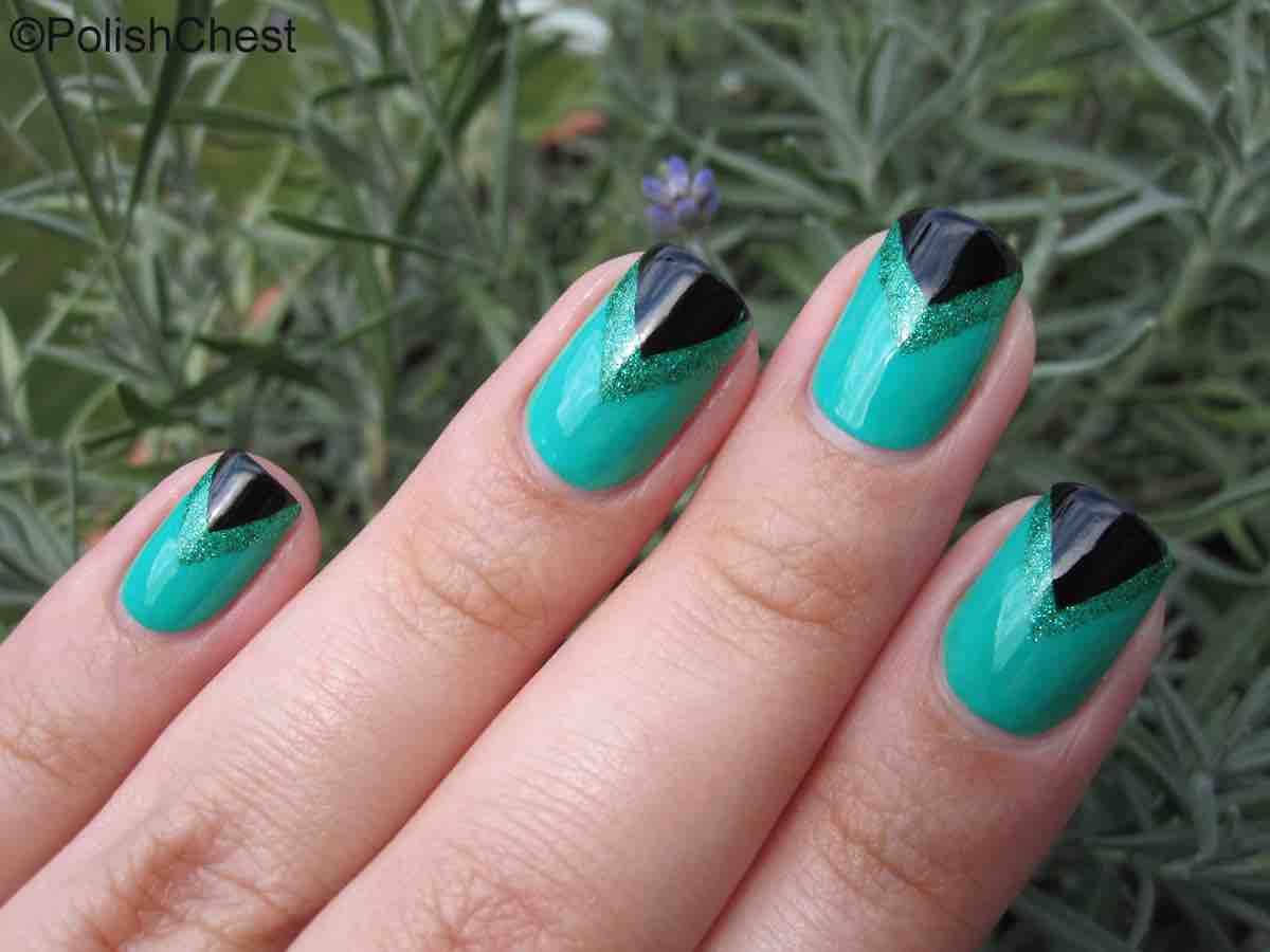 Striping Tape Manicure Nail Design Turquoise Holo Glitter Teal
