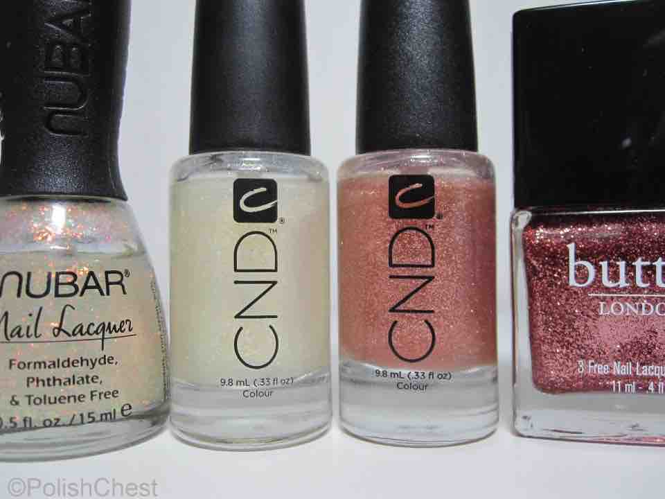 Nubar - Nubar 2010 | CND - Gold Sparkle | CND - Plum Truffle Sparkle | butterLONDON - Rosie Lee