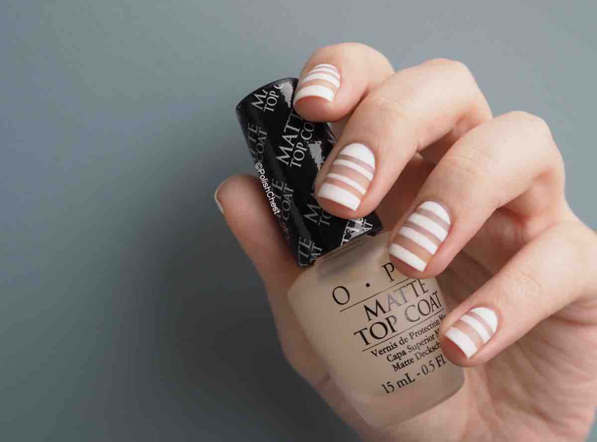 White Matte Stripes Manicure Nail Design