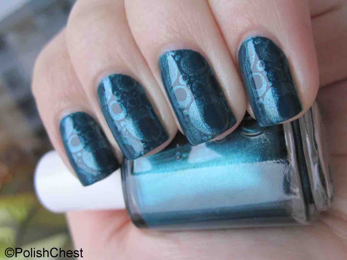 Teal Stamping Nail Design Manicure Essie Trophy Wife